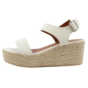 Off White Open Toe Ankle Strap Espadrille Wedge